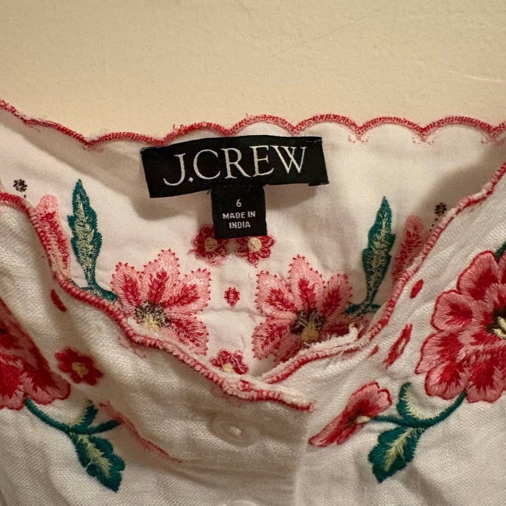 J.Crew Embroidered Scallop Trim Linen Strappy Top Floral - Picture 4 of 6